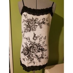 Dots Lace Ribbon Rose Print Tank Top